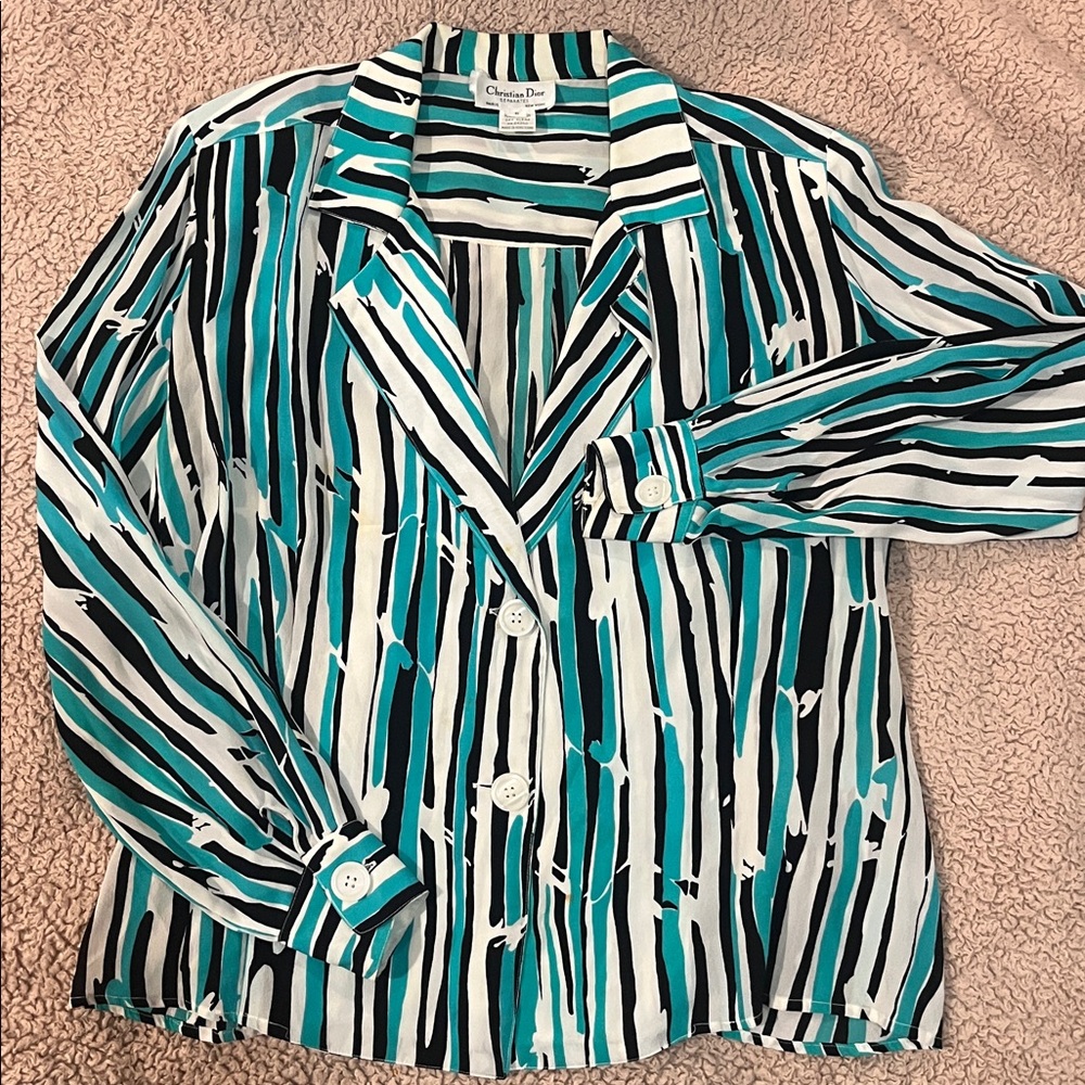 Christian Dior tropical print shoulder pad blouse vintage 6 blazer style RARE